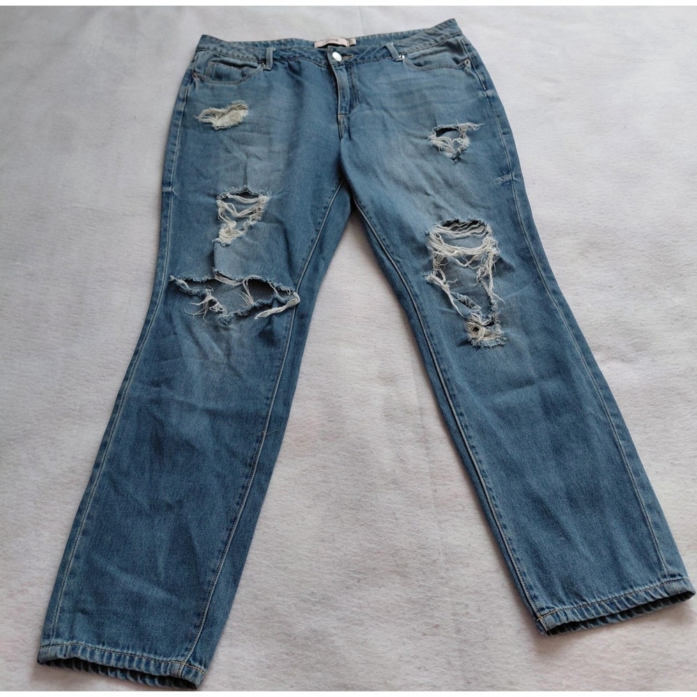 JustFab Womens Distressed Ripped Jeans Size 30 Mid Rise Light Wash Streetwear